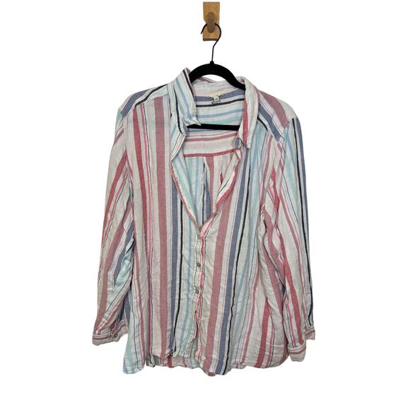 Jack and Delancey Stripe Valley Linen Anthropologie Coastal Grandma Blouse 3X - Picture 3 of 7